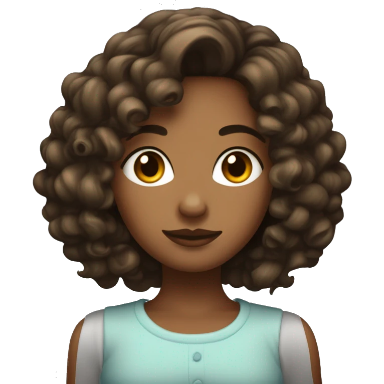Jeune femme cheveux ondulés noir avec yeux rond bruns et boucle dans le nez emoji