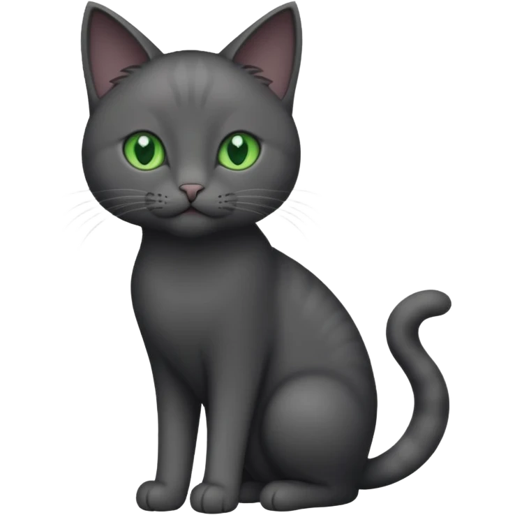 full body solid dark grey cat with green eyes, white paws and white whiskers emoji