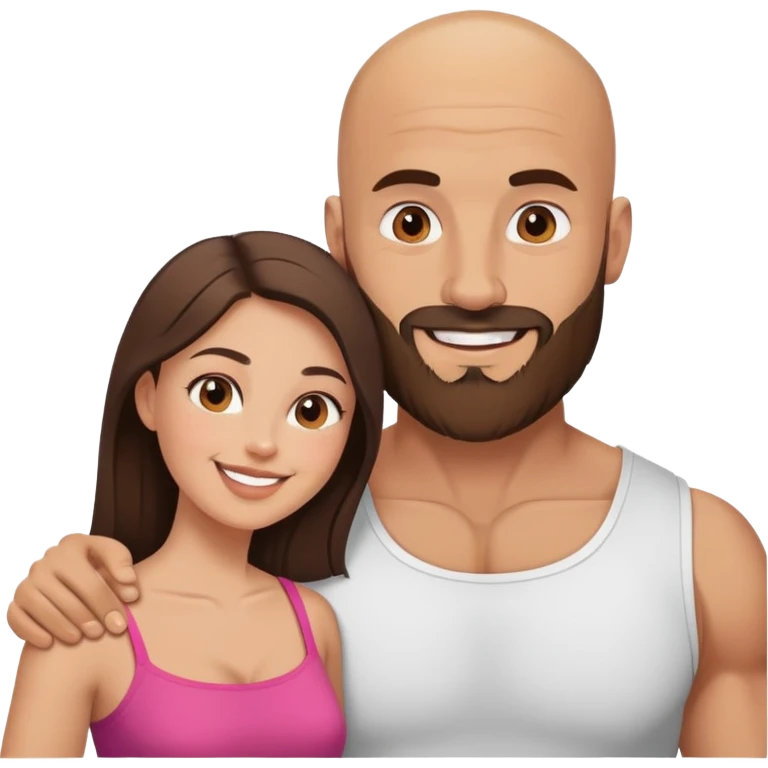 Muscular Bald man with a beard loving his young brunette wife  emoji