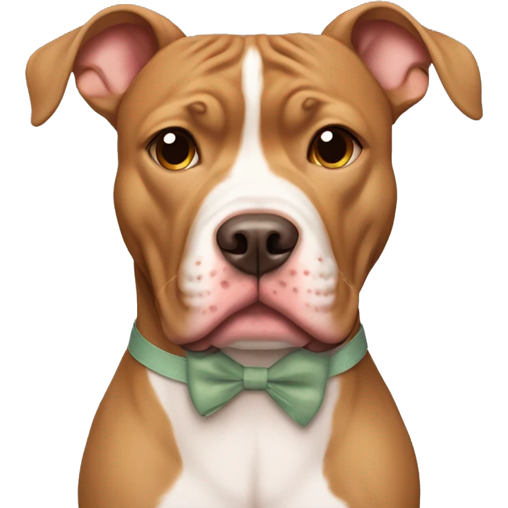 Light brown pitbull with ears cut wearing bows emoji