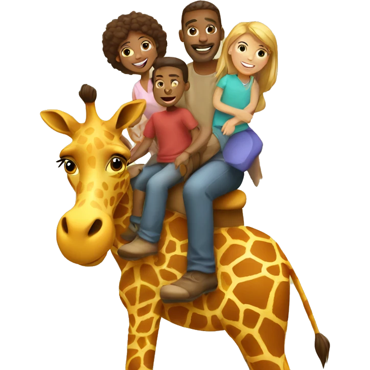 family riding giraffe emoji
