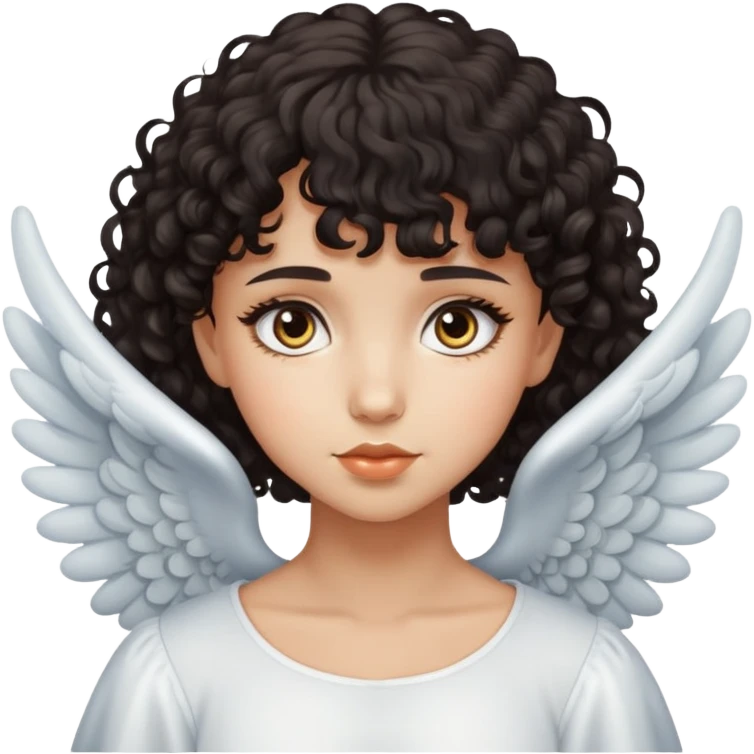 angel girl with dark curly hair and bangs and dark eyes, lightskin emoji