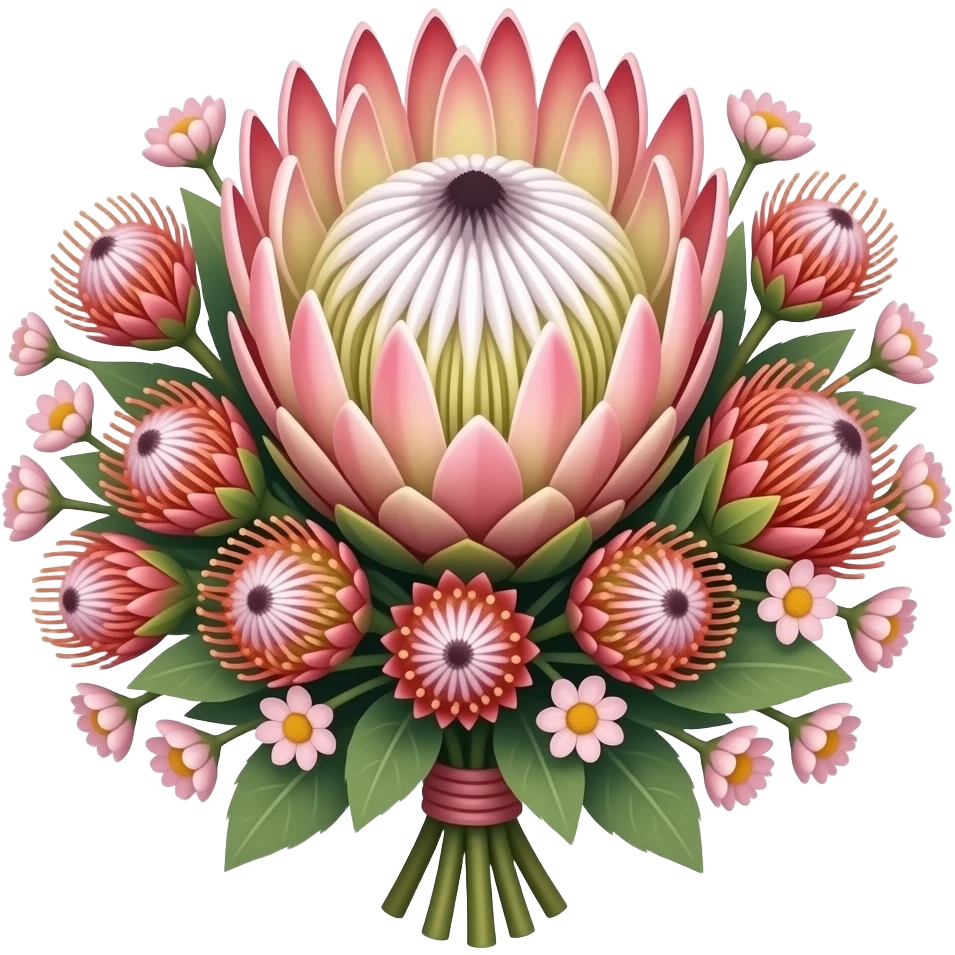 Protea and pincushion bouquet with filler small size with one main flower and the rest filler emoji