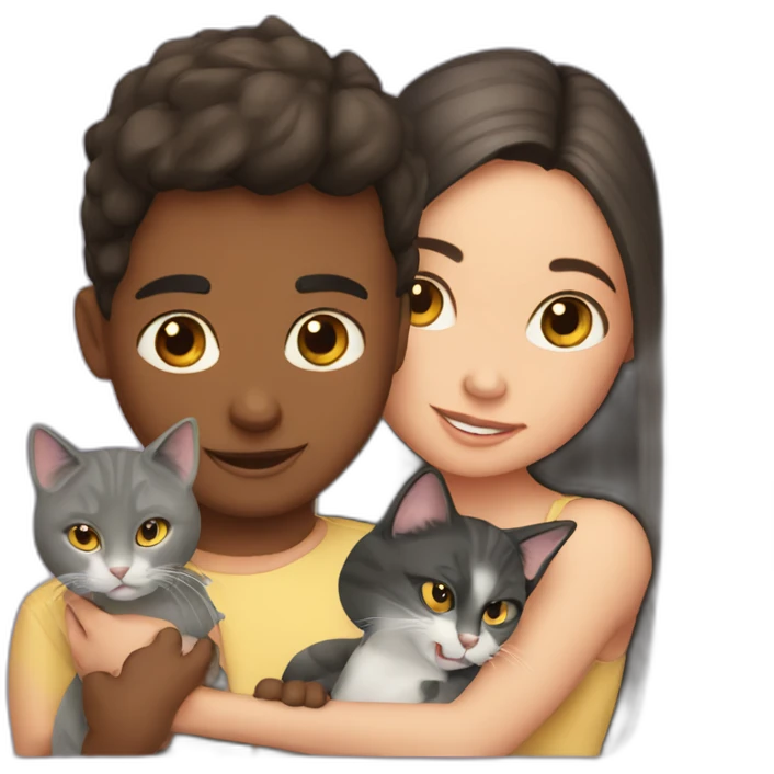 girl and boy with their two shpynx cats emoji