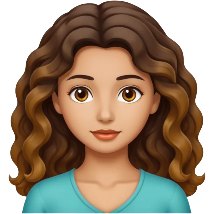 Morena com cabelo ondulado nas pontas  e de pele um pouco bronzeada emoji