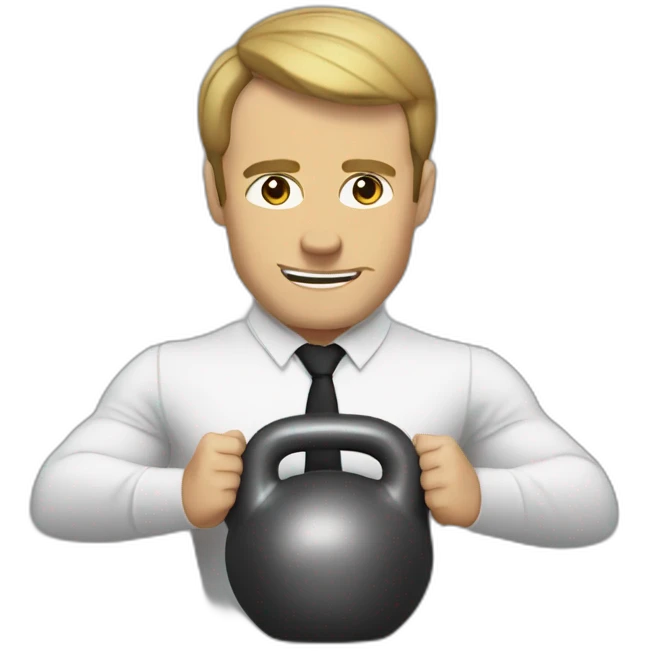 Macron with kettlebell emoji