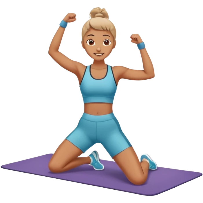 Happy person on exercise mat doing workout moves emoji