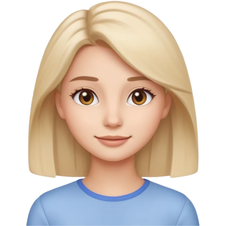 Clean girl influencer emoji-style character, head and shoulders portrait (chest-up crop), minimal makeup, natural glow skin, soft confident smile, sleek hair, neutral pastel outfit emoji