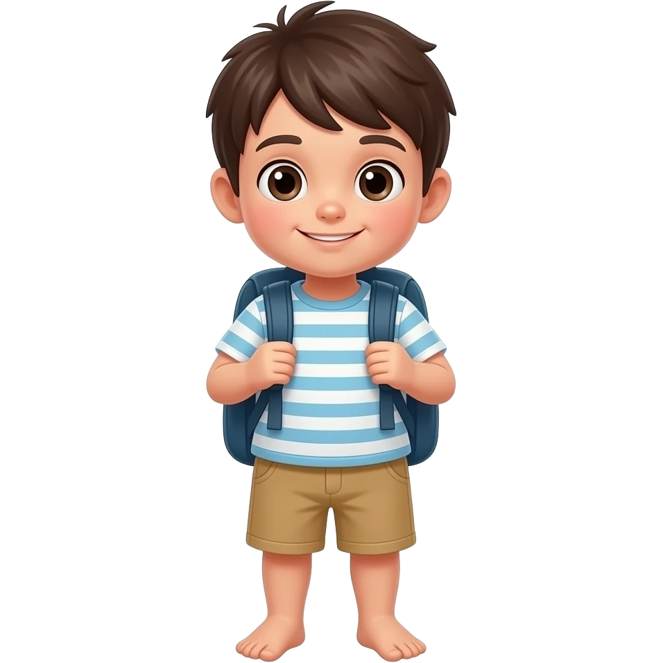 Niño descalzo con una mochila emoji
