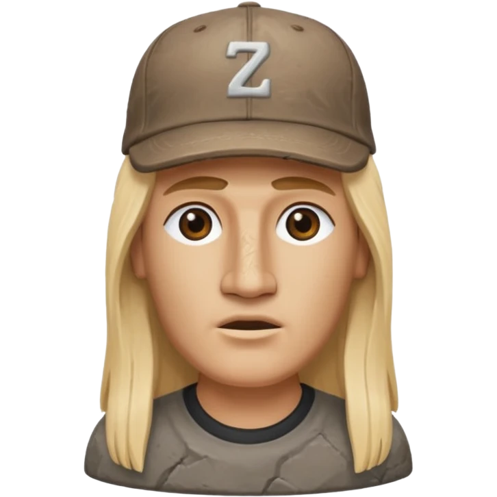 Easter island head rock with long blonde hair and a backwards baseball cap emoji