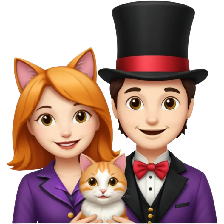 magician couple and their pet cat emoji