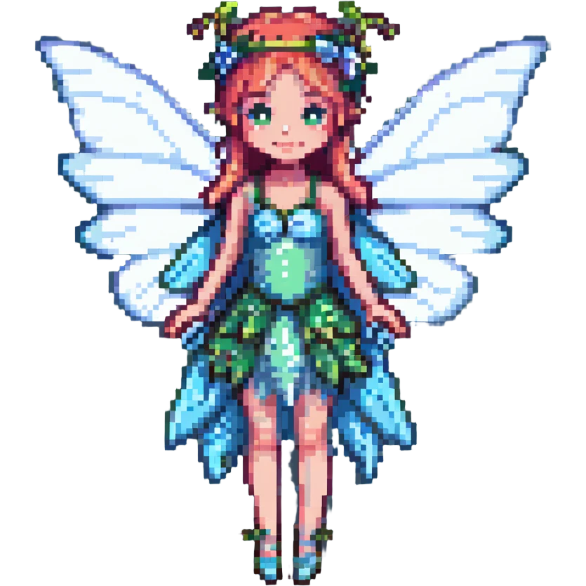 a mischievous fairy with translucent wings, pixel art style emoji