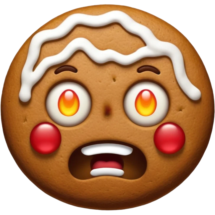 angry gingerbread man head with white eyes emoji
