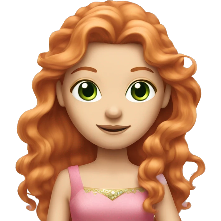 Long hair ginger princess green eyes pink dress  emoji
