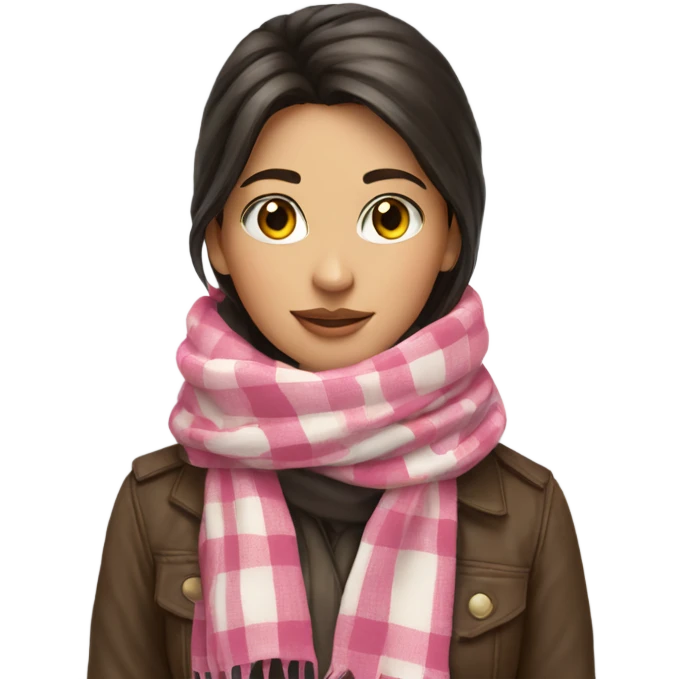 brunette girl, pink plaid scarf emoji
