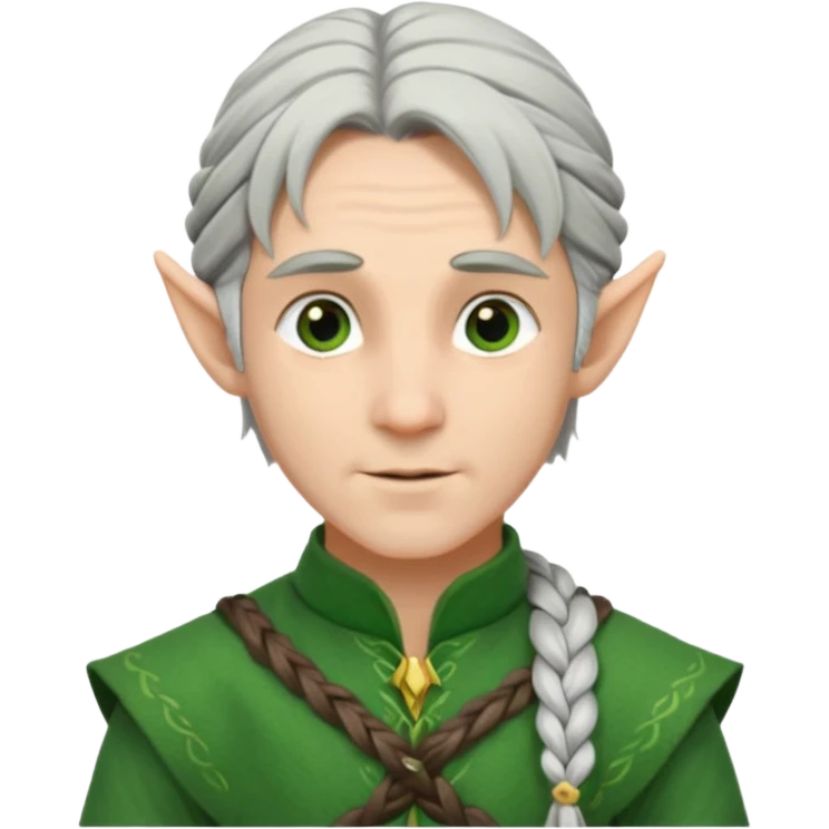 braid silver hair man elf, green cloth emoji