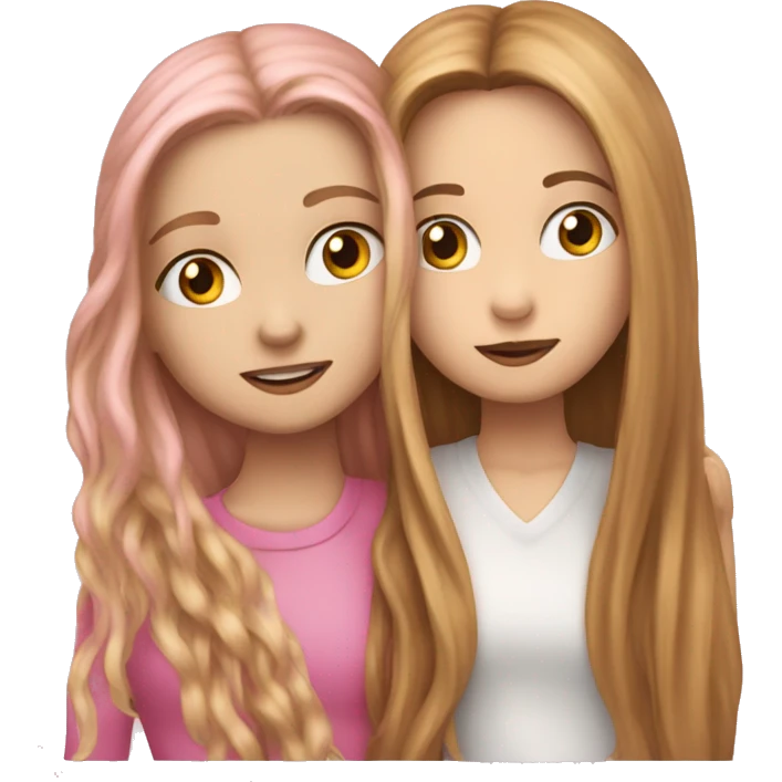 whitw girl with long hazel hair kissing white girl with pink long hair  emoji