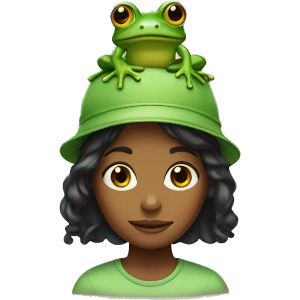 girl wearing a frog hat emoji