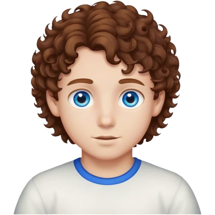 Boy have brown hair curly and blue eyes  emoji