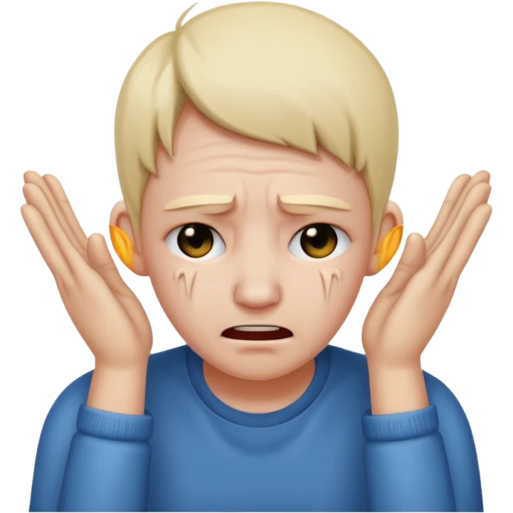 person covering ears with hands, wincing in pain emoji