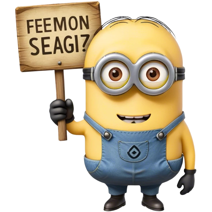 minion holding a sign with an inscription on it FEMOZ emoji