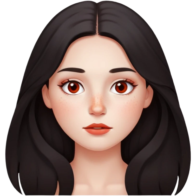 girl with dark long hair, subtle makeup, and red freckles across nose and cheeks emoji