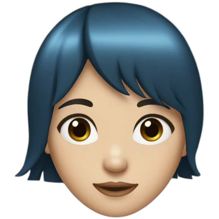 Dark brown long hair bangs girl with blue eyes emoji