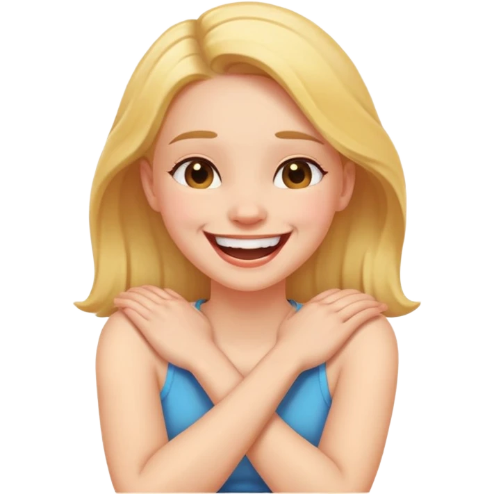 Arms crossed holding neck laughing girl emoji