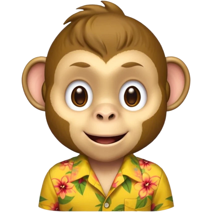 Monkey – cheeky grin, wearing yellow floral aloha shirt. emoji