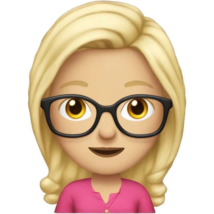 white gal long blonde hair ki in a pink d with glasses wearing a red shirt emoji