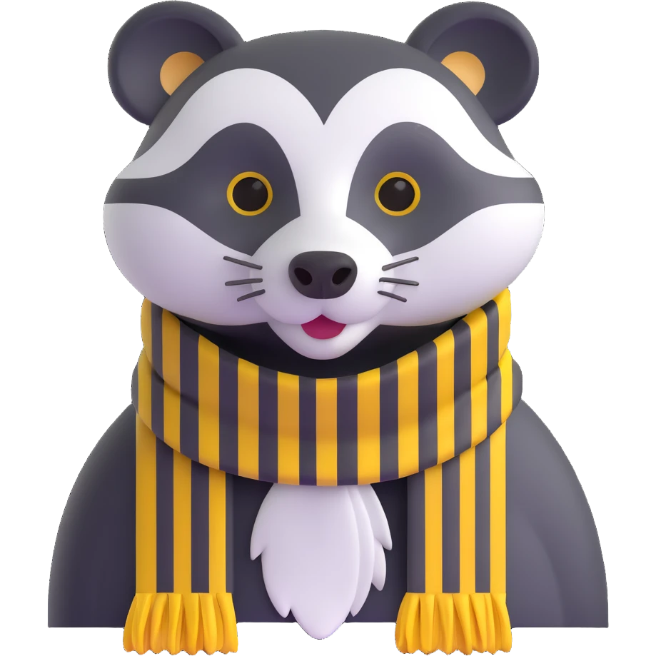 badger head with yellow and black striped scarf emoji