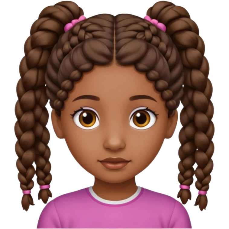 Half up haly down sleek braid in the middle and at both side of head two pigtail between the braids the braids has yo be in the pigtail curly hair brown girl emoji
