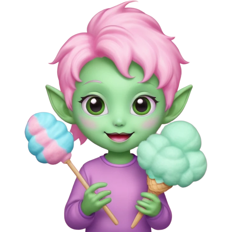 cute alien holding cotton candy emoji