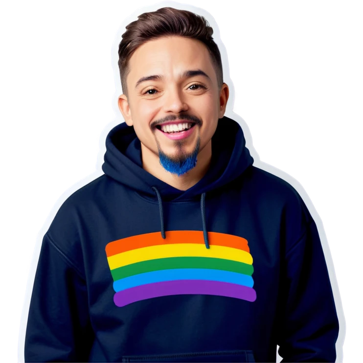meme boy in car hoodie with pride flag and goatee emoji