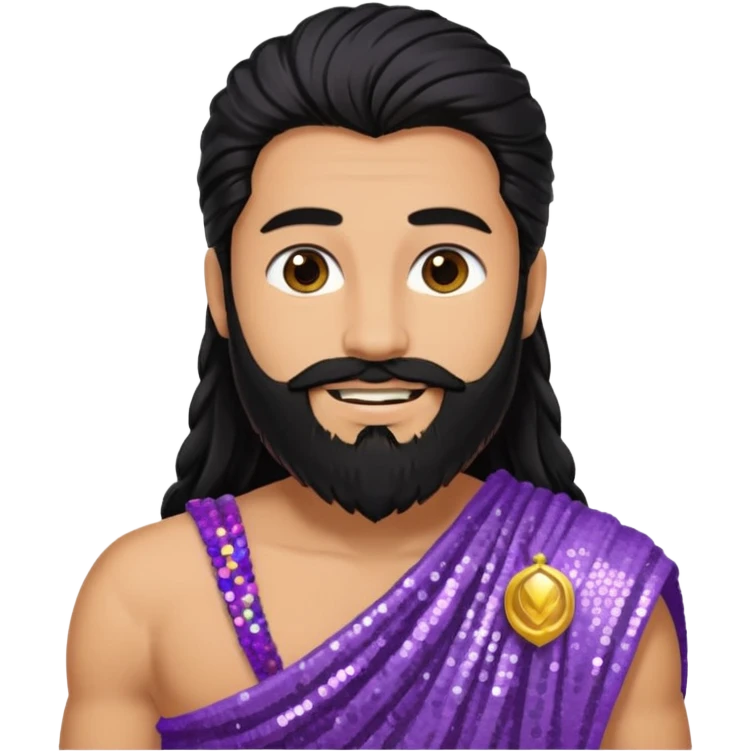 Jupiter from Roman Deities with long black hair and beard, lilac sequin toga emoji