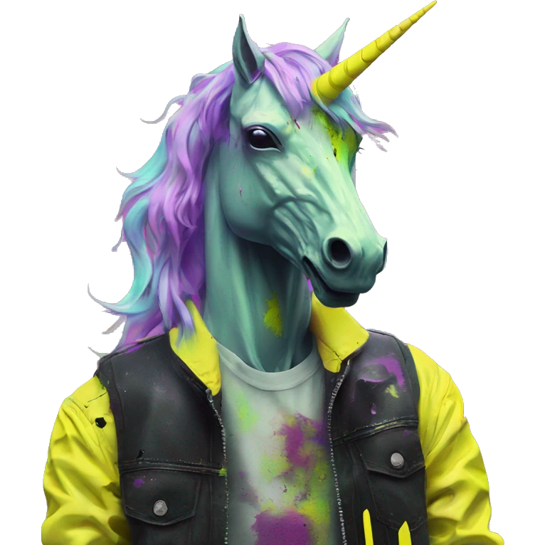 .Zombie_ Vaporwave black holographic oilslick zombie unicorn smoking yellow caution tape  emoji
