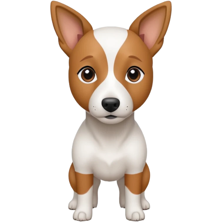 a fully white jack russell the size of a kelpie with floppy ears and a half white face emoji