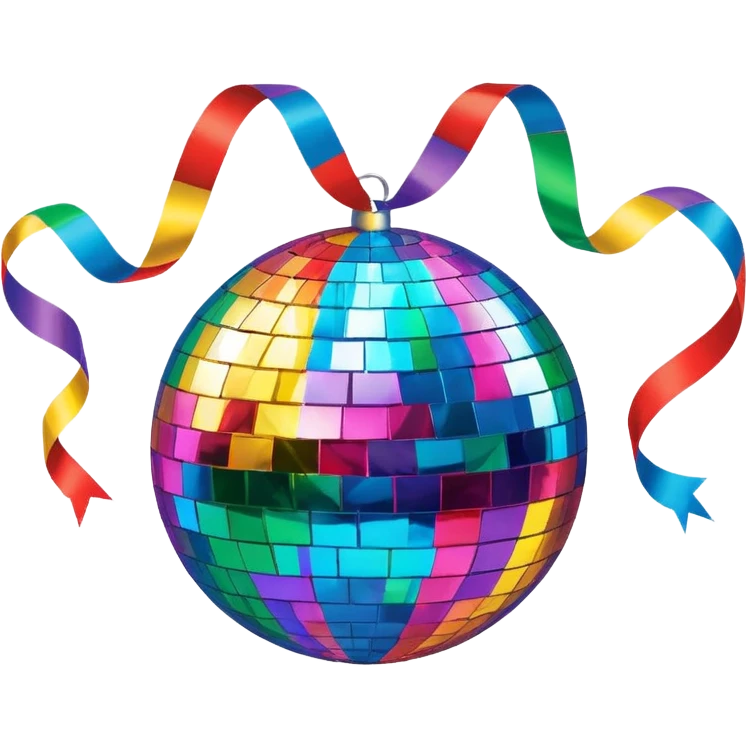 emoji: shiny disco ball with salesmail logo and streamers for New Year's emoji