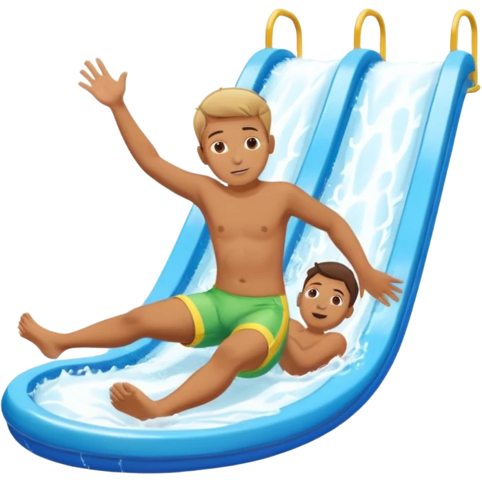 a boy that is sliding on his belly in ON his belly from a waterslide head first on his belly emoji