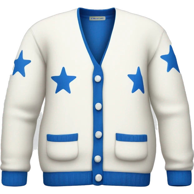 white cardigan with blue star patches on sleeve emoji