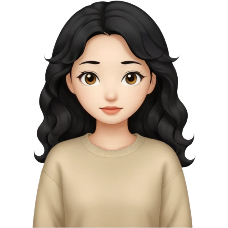 Beautiful girl,Black hair, wavy long hair,Black eyes,Chinese, beige sweater  emoji