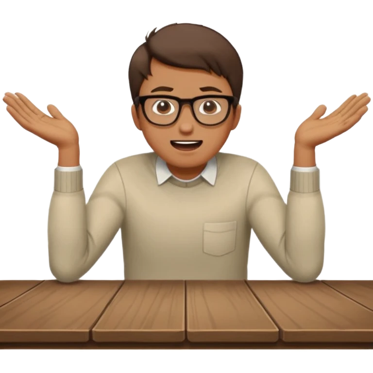 man working at table, leaning forward, hands on table, shouting with determination emoji
