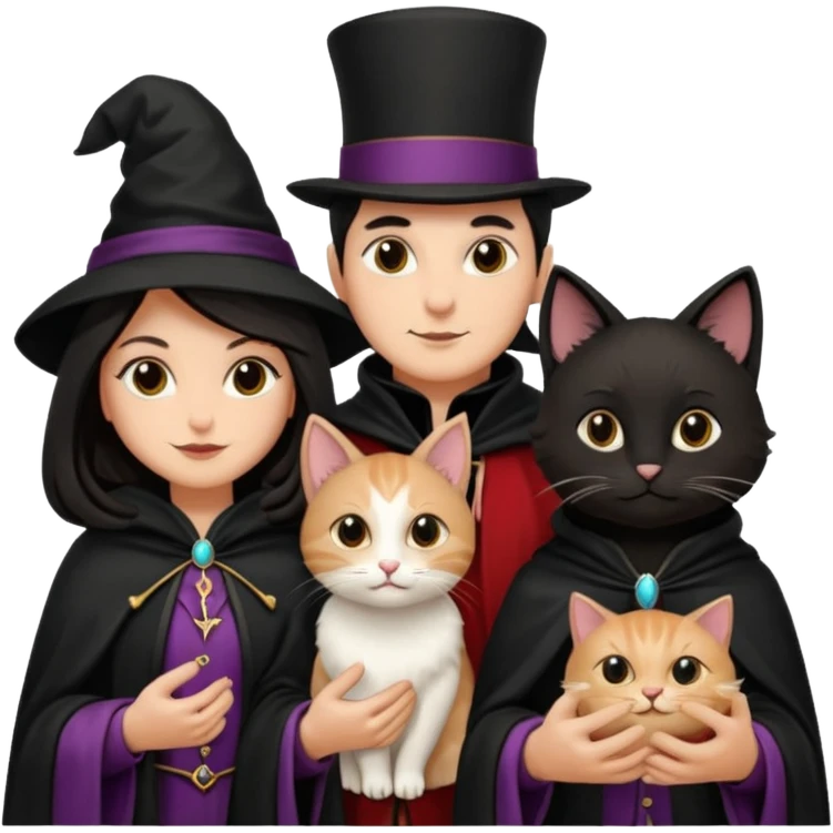 magician couple and their pet cat emoji