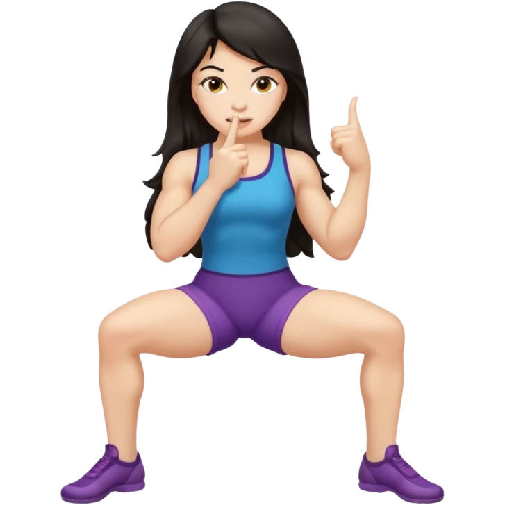 Una niña con los pies flexionados, dedo índice en la boca y cadera hacia el lado derecho emoji