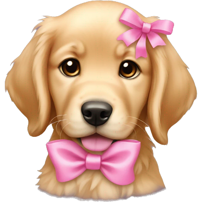 female golden retriever puppy with pink bows above her ears emoji