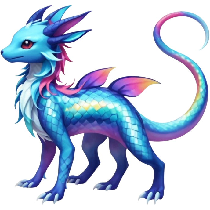 Rainbow Scaley Exotic Salandit-Aurorus-Glaceon-Suicune-Fakémon-hybrid-creature (full body) emoji