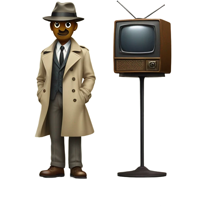white detective standing in anticipation behind a vintage TV set emoji