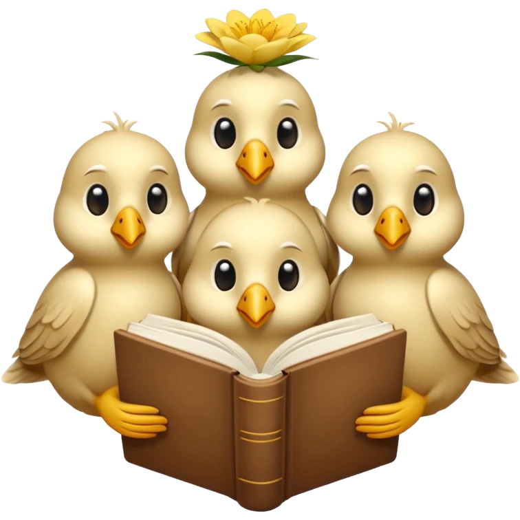 3 beige Birds reading books + yellow flower emoji