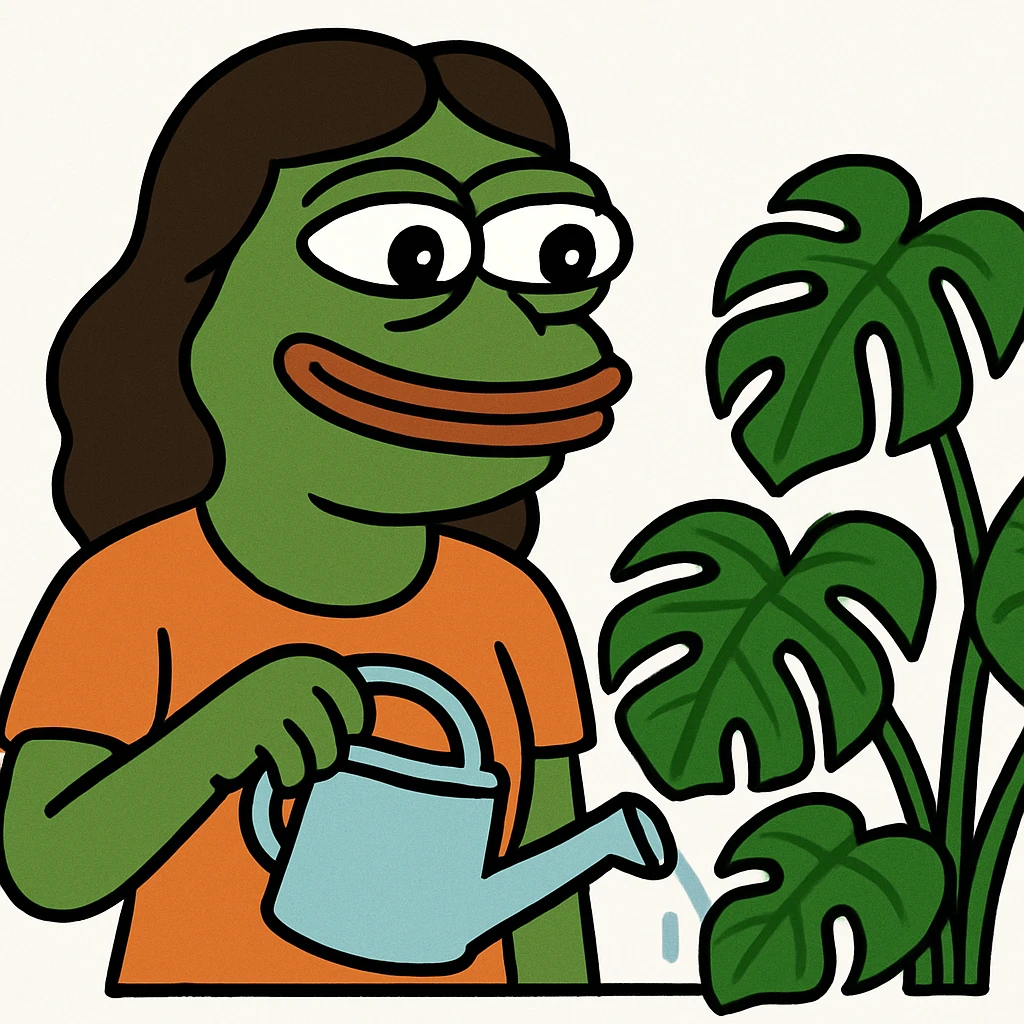 woman watering her monstera plant emoji