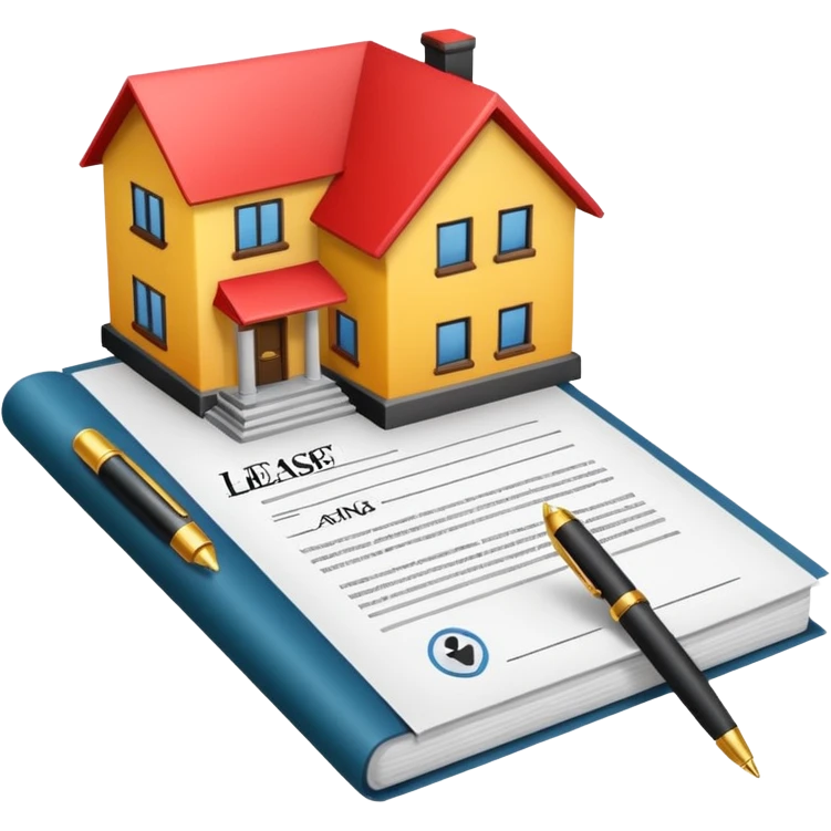 emoji of a lease contract with a house icon, bold and clear, document with signature and pen, touch of color, easily recognizable as a legal agreement emoji